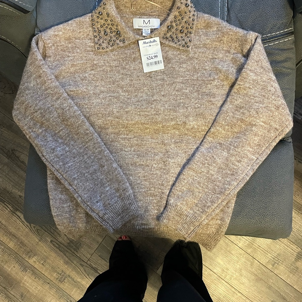 Magaschoni Embellished Collar Sweater - Brown
